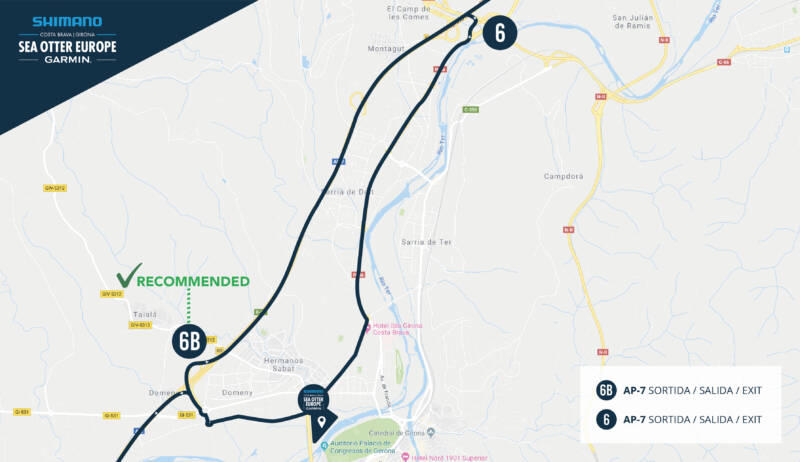 Mapa de como llegar e indicaciones para coger la salida desde la QP7 y visitar Sea Otter Europe