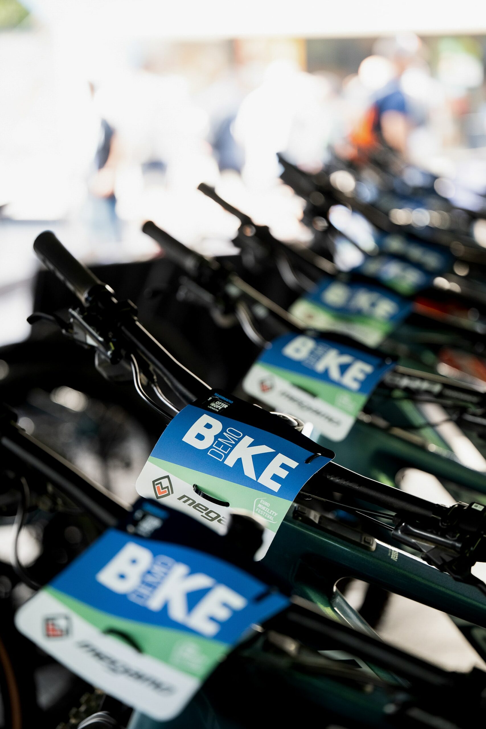 Lined up MTBs available for the Demobike bike test, a service offered by Sea Otter Europe, an international cycling event in Girona